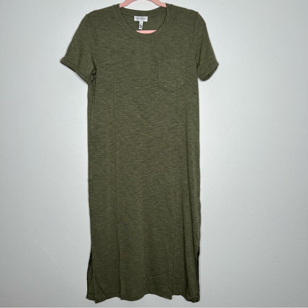 NWT Jessica Simpson Olive Green Short Sleeve Midi T Shirt Dress Size Small